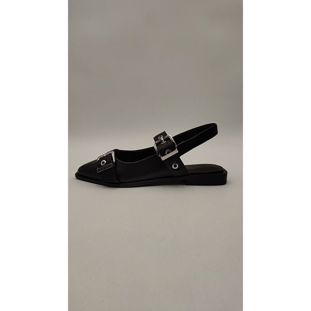 Quince Black Pointed Slingback Flats with Silver Buckles